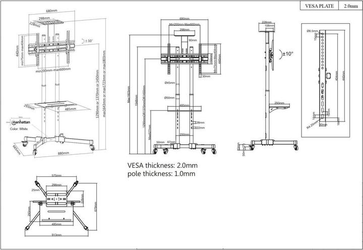 Actual product image Manhattan 461238 TV trolley 94.0 cm (37" 177.8 cm (70" Tiltable (70", 60 kg)
