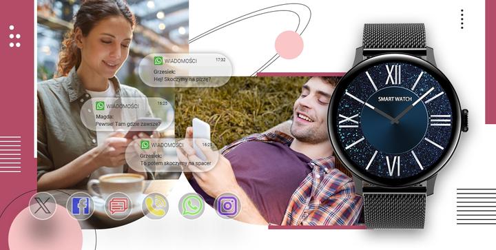 Actual product image Giewont Womens Smartwatch GW330-3 Black-Black Silicone Strap + Black Bracelet