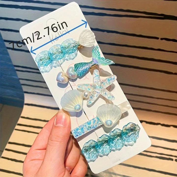 Actual product image Activity Board 5pcs Niedliche Meerjungfrau & Seestern Haarspange Set - Harz Tier-Designs, perfekt für (5 pcs.)