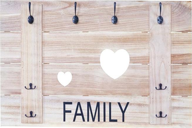 Actual product image Mendler Family wall coat rack, wardrobe panel coat rack, shabby look vintage, 8 hooks 60x90cm - natural
