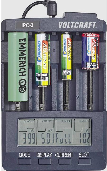 Produktbild Voltcraft Rundzellen-Ladegerät IPC-3 (1 Stk., 14500, 18650, AA, CR123A, Ladegerät ohne Akku)