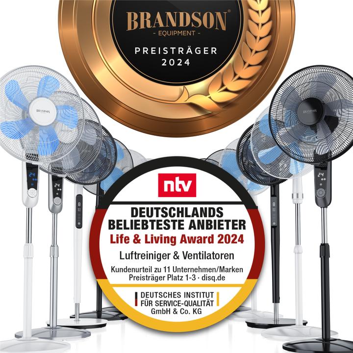 Immagine prodotto Brandson Ventilatore da piedistallo, motore DC, telecomando, risparmio energetico, timer, silenzioso (56 dB)