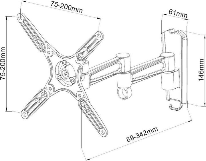 Actual product image Techly Mounting kit (wall plate, 3 joints, bracket for display) - for flat panel sc (Wall, 37", 25 kg)