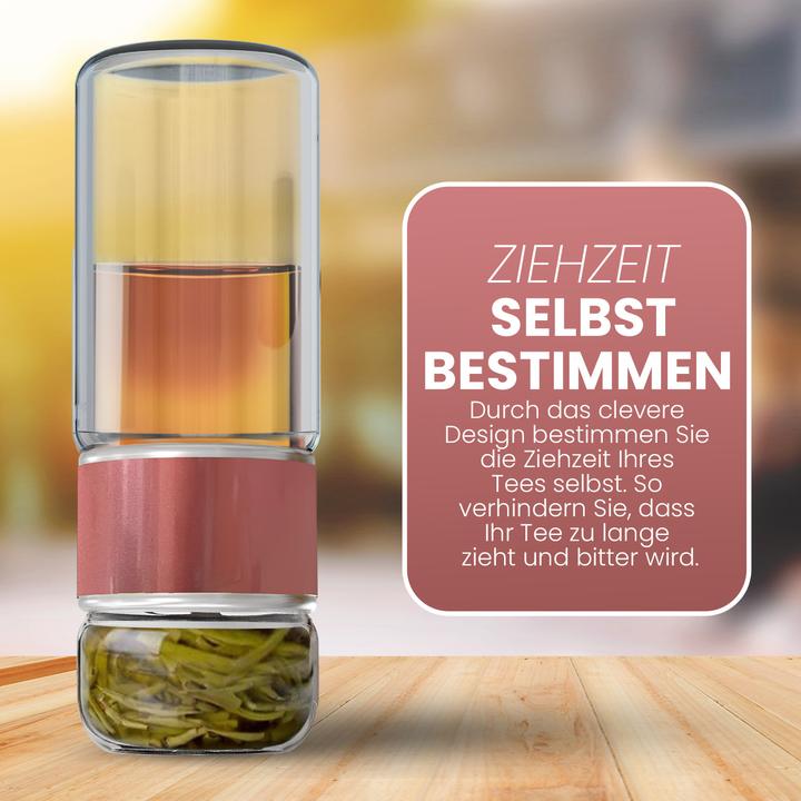 Actual product image Gewürzladen Näfels Rotatable tea bottle made of heat-resistant glass with tea filter - to go (0.24 l)