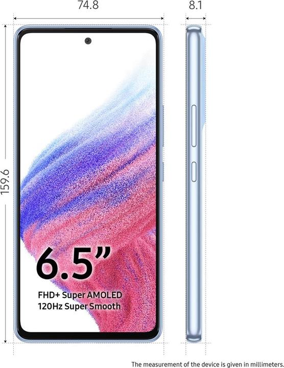 Actual product image Samsung Galaxy A53 5G (256 GB, Awesome Blue, 6.50", Dual SIM, 64 Mpx, 5G)