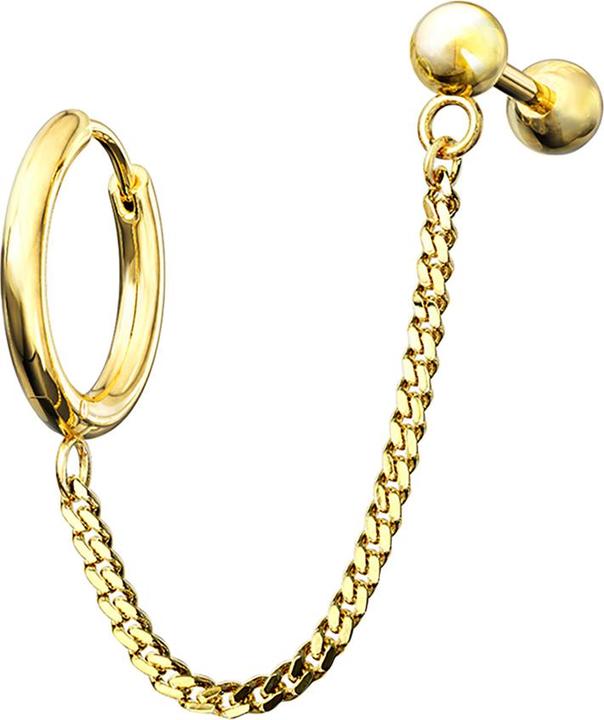 Image du produit Star Piercing Boucle d'oreille plaqué or chaîne Micro Barbell avec boule (Acier inoxydable 316L)