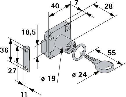 Image du produit Hettich Zylinder-Aufschraubschloss unterschiedlich schlieend Trstrke 13-20 mm Stahl vernickelt