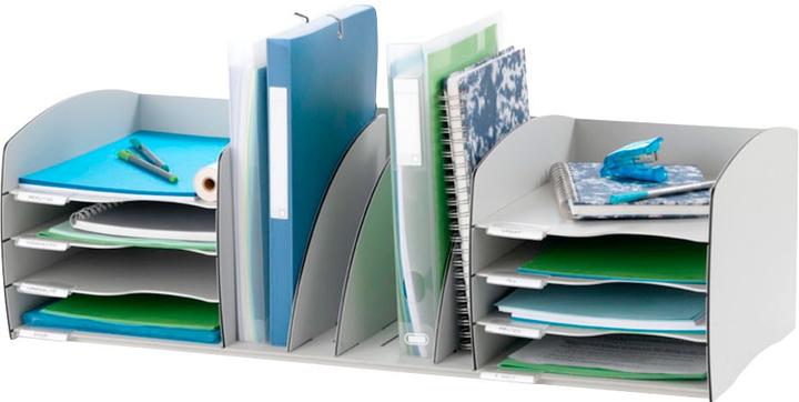 Paperflow Ablagesystem XL, 8 Einsätze, grau aus Polystyrol, 4 verstellbare Trennelemente (A4)