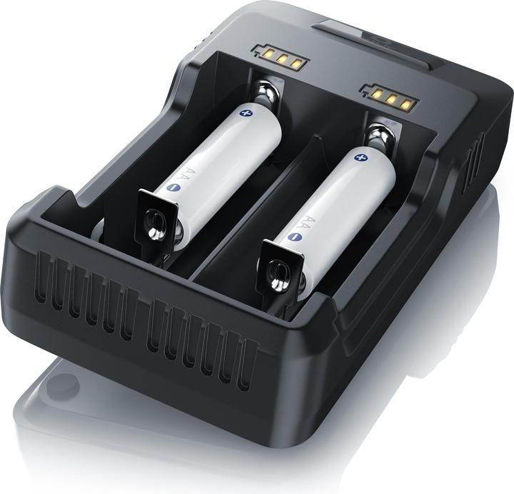 Aplic Caricabatterie 2000 mA, caricabatterie USB con due slot per batterie Ni-MH / Ni-Cd / Li-ion (14500, 16340, 18650, 26650, C, AA, 2000 mAh, Caricabatterie senza batteria)