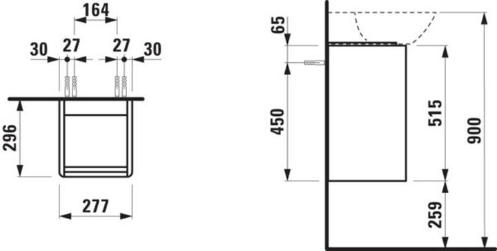 Actual product image Laufen Base for Ino vanity unit, 1 door, hinge right, handle aluminium black, for WT 815301, H403014