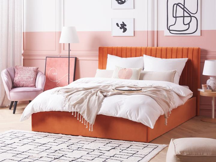 Actual product image Beliani Upholstered Bed Velvet Fabric Orange with Storage Space 160 x 200 cm VION (160 x 200 cm)