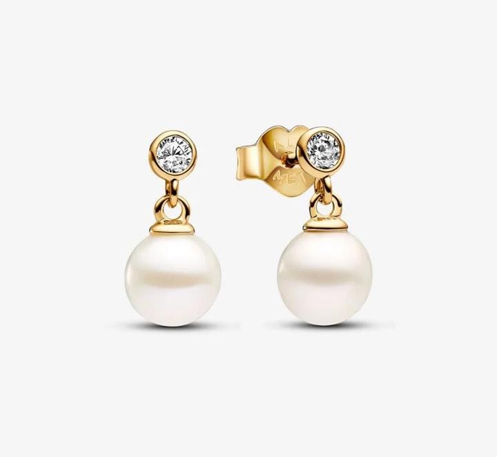 Image du produit Pandora Boucles d'oreilles Treated Freshwater Cultured Pearl & Stone Drop Plaqué or (Métal, Plaqué or)
