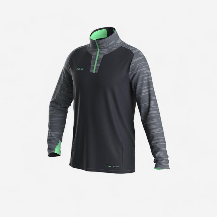 Kipsta Damen/Herren Fussball Sweatshirt 1/2 Zip - Viralto PXL grau/grün (M)