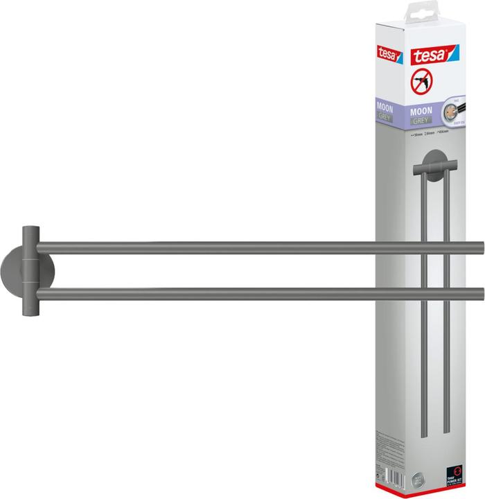 MOON GREY Towel rail two-arm incl. adhesive solution without drilling