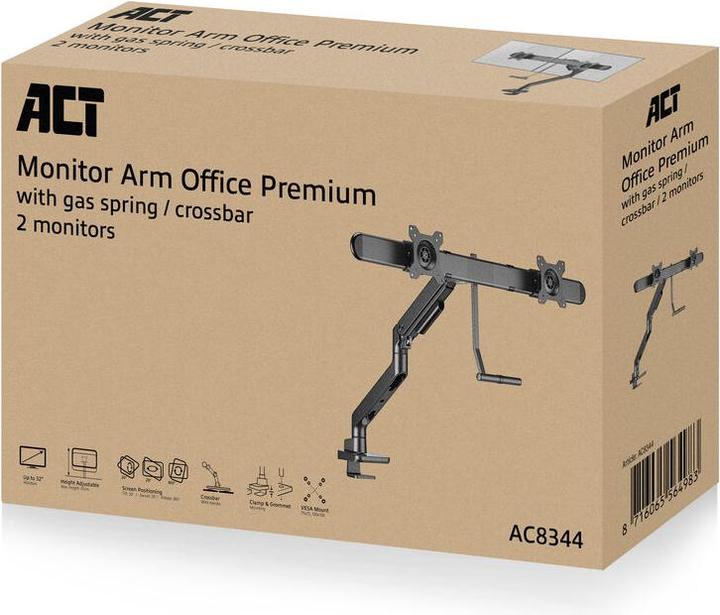 Image du produit Bras double écran office premium, avec vérin à gaz, crossbar (32")
