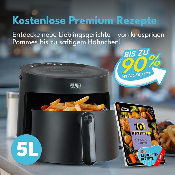 Image du produit Lebenlang Heissluftfritteuse mit 8 Programmen (5L, 1500W)