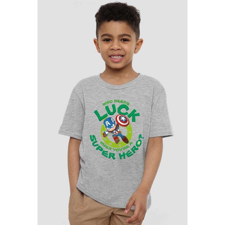 Actual product image Captain America Childrens/Kids St Patrick's Day Lucky Superhero St Patricks Day T-Shirt (140)