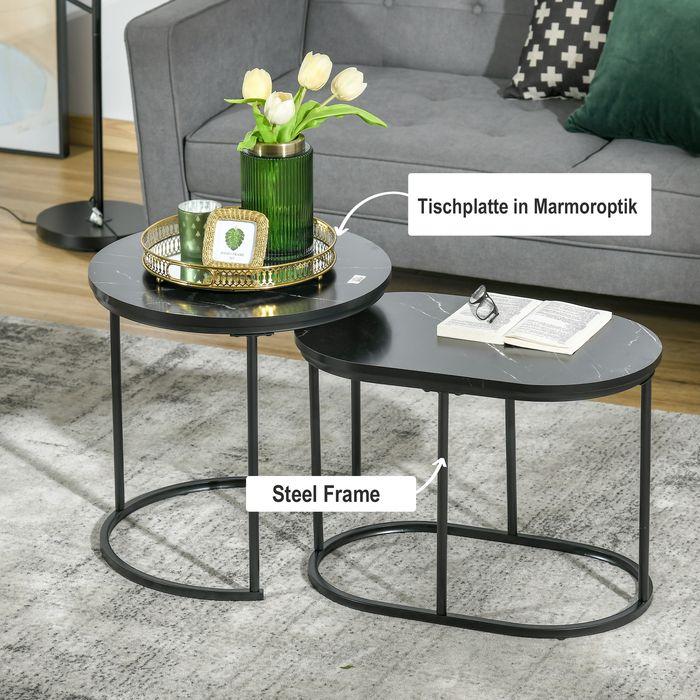 Produktbild Swisshandel24 2er-Set Beistelltisch im Industriedesign, Marmoroptik, Couchtisch, Beistelltisch, stapelbar, Schwarz