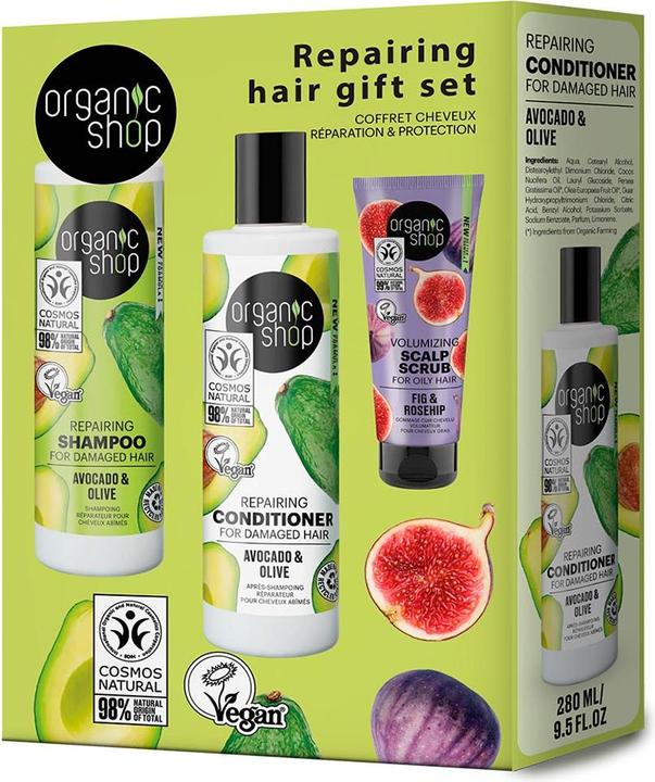 Produktbild Organic Shop Avocado-Shampoo 280ml, Avocado-Spülung 280ml, Feigen-Peeling 75ml (Flüssiges Shampoo)
