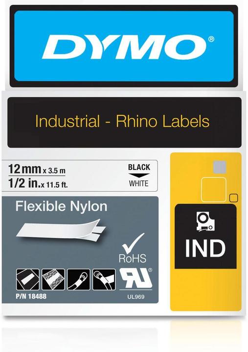 Produktbild Dymo Original IND-Schriftband für Rhino™ Nylon 12mm x 3,5m - schwarz auf weiss (1.20 cm, Weiss)