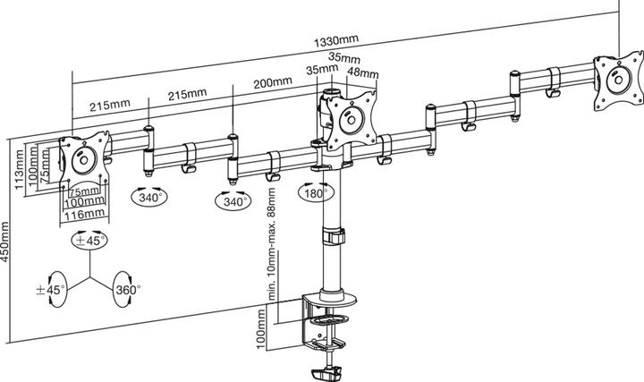 Image du produit InLine Bureau pour 3 écrans 13" - 27" (23104B) (Tables, 27")