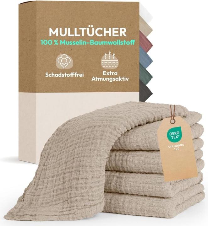 Milkii Mulltuch / Spucktücher Set, 5 Stück, 70x70 cm, Beige (70 cm, 70 cm)