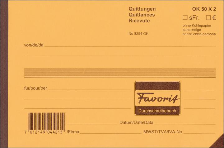 Produktbild Favorit Durchschreibebuch Quittungen mit Selbstdurchschreibepapier (50 x)