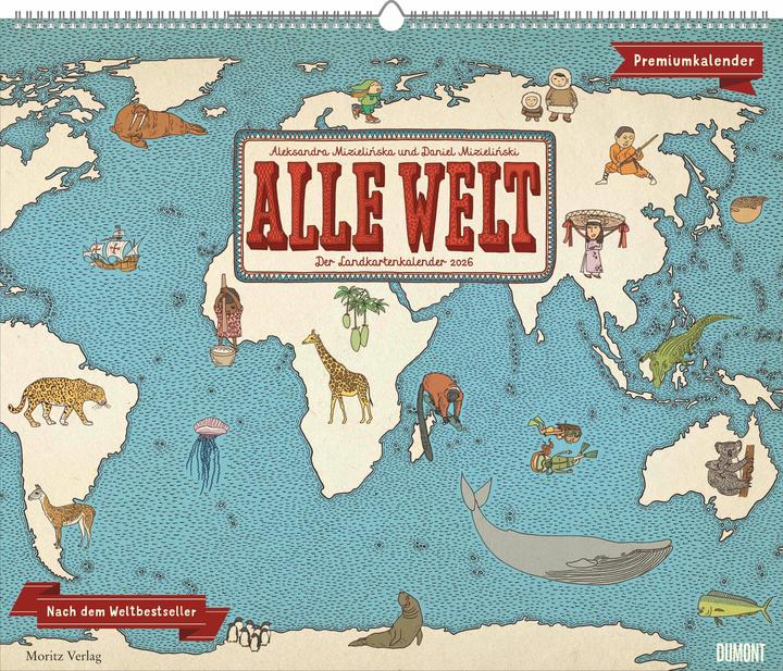 Produktbild Alle Welt 2026  Landkarten-Kalender von  Kinder-Kalender Querformat 60 x 50 cm (Harter Einband, Deutsch)