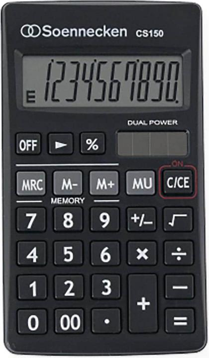 Produktbild Soennecken Taschenrechner CS150 Ausführung des Displayanzeige-Umfangs: 1 Farbe: schwarz (Solarzellen)