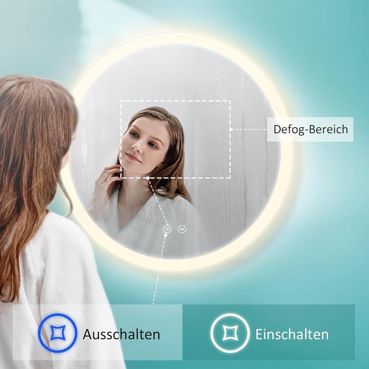 Produktbild Emke Badspiegel mit Beleuchtung Φ50cm,Beschlagfrei, 3 Farbtemperaturen(3000K-6500K) und dimmbaren