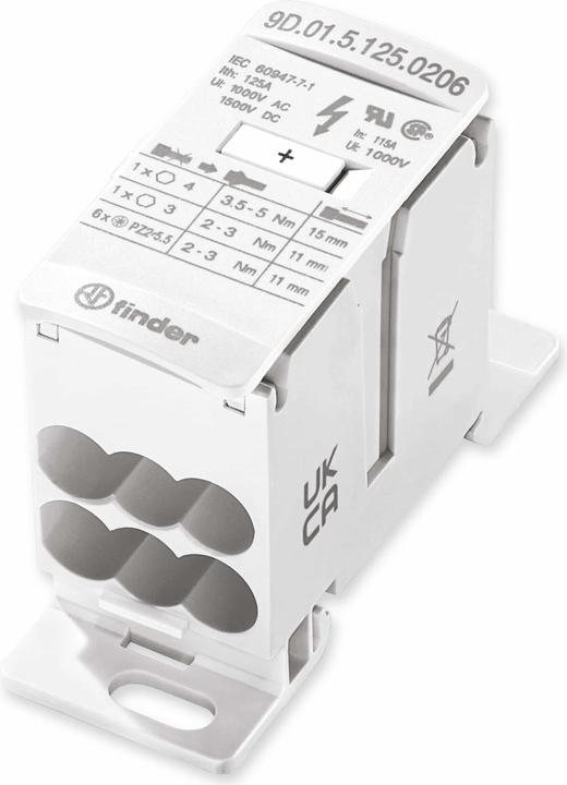 Actual product image Finder 9D.01.5.125.0206 Distributor White 8pole 16 mm² 125 A 1000 V/AC, 1500 V/