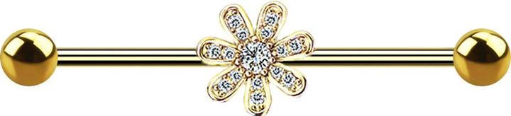 Produktbild Star Piercing Barbell 14k vergoldet mit Blume und Kristalle (Chirurgenstahl 316L, Messing)