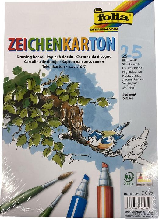 Produktbild Folia Zeichenkarton A4 25 Blatt 200g weiss (25 x)