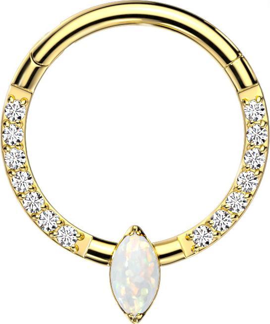 Image du produit Star Piercing Micro anneau segment pliable doré front cristaux argent ovale opale blanc (sans laiton, Titane G23)
