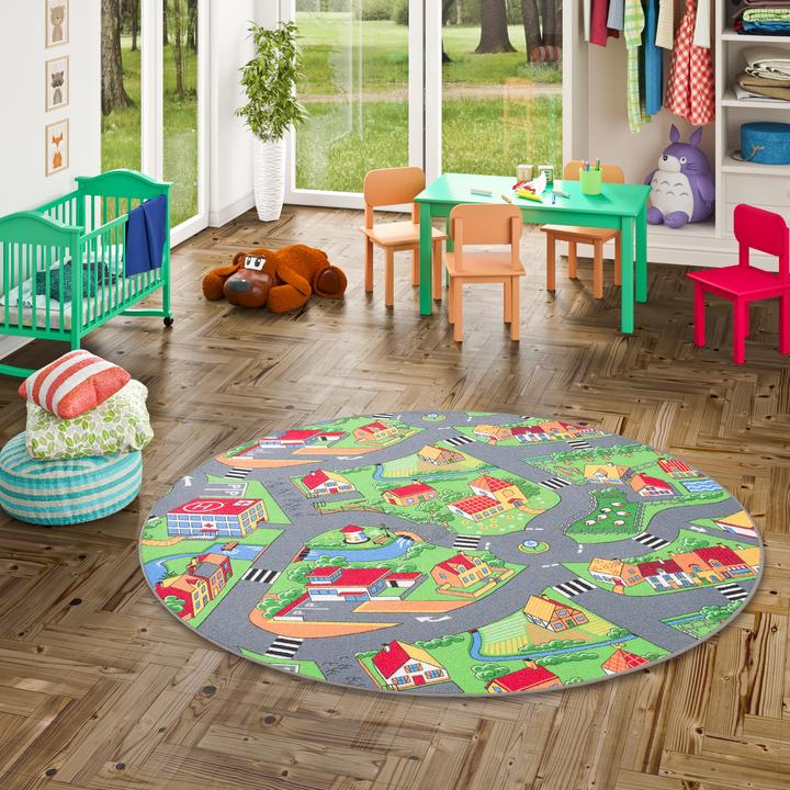Produktbild Snapstyle Kinder Spiel Teppich Little Village Grün Rund (200 x 200 cm)