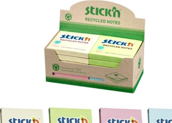 Actual product image B.N.T. Notes Stick'N Recycled 4 different colours 76x76mm 100 sheets 12 pieces - (12 pads per pack)