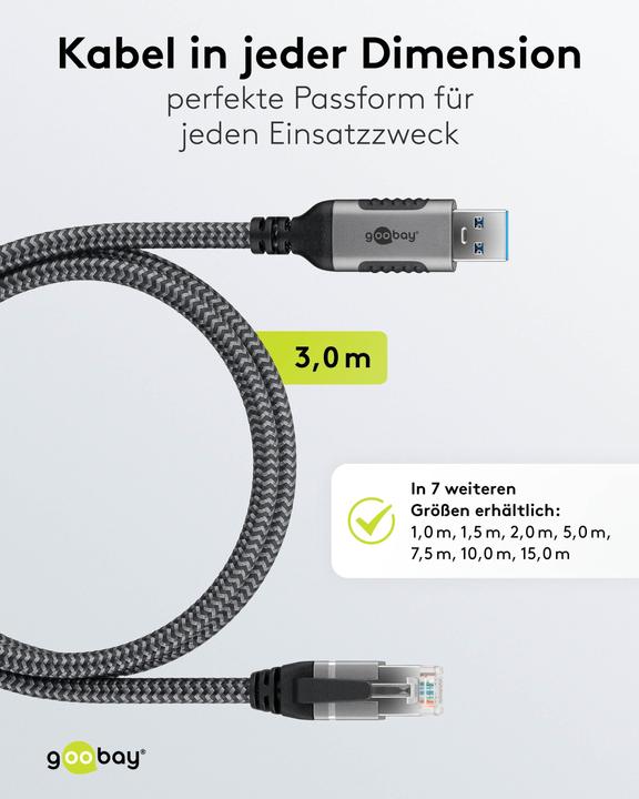 Immagine prodotto Goobay Cavo Ethernet da USB-A a RJ45, 3 m (F/UTP, CAT6, 3 m)