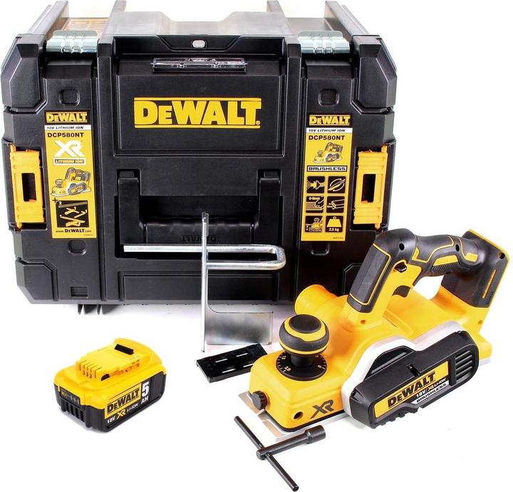 Productafbeelding DeWalt DCP 580 NT Accu schaaf 18V 82mm + 1x accu 5,0Ah + TSTAK - zonder lader