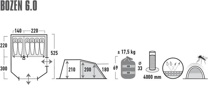 Immagine prodotto High Peak Tenda Bolzano 6.0 (Tenda a tunnel, 17.50 kg, 6 persone)