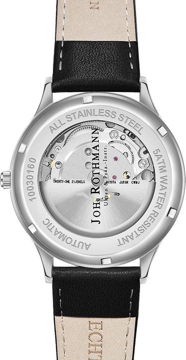 Actual product image John Rothmann Mens Automatic Watch Leopold Genuine Leather Black - 26883 (Analogue wristwatch, 40 mm)