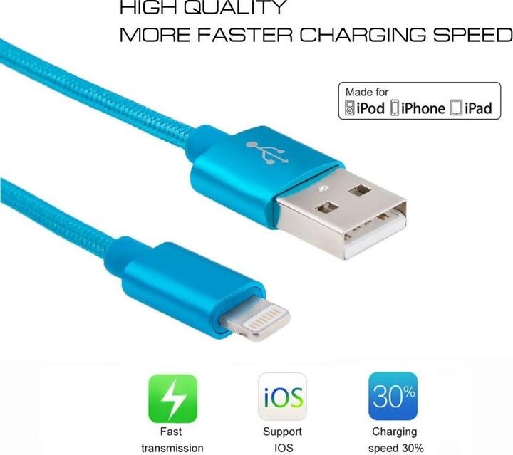 Image du produit Calitron Câble de recharge Lightning bleu 3m rond (3 m, USB 3.2 Gen 1)