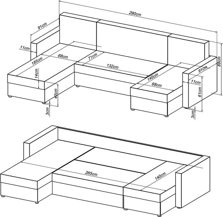 Produktbild VitaliSpa Sofa L Form, Dunkelgrau/Hellgrau, 290 x 185 cm mit Bettkasten