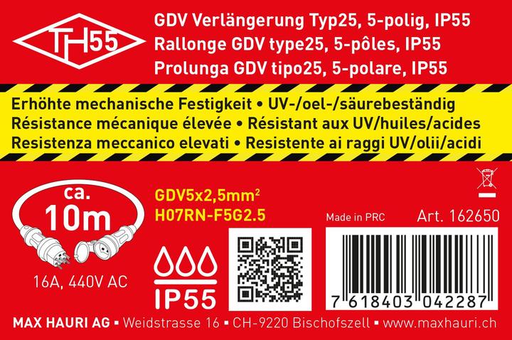 Actual product image Max Hauri TH55 GDV extension H07RN IP55 (10 m, Type 25)
