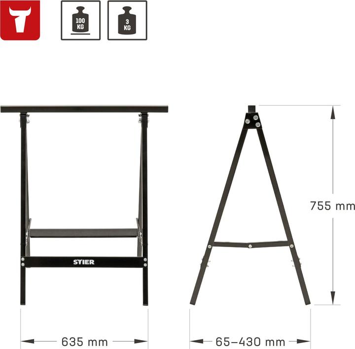 Actual product image Stier Tréteau en acier 100 kg (63.50 cm, 43 cm)