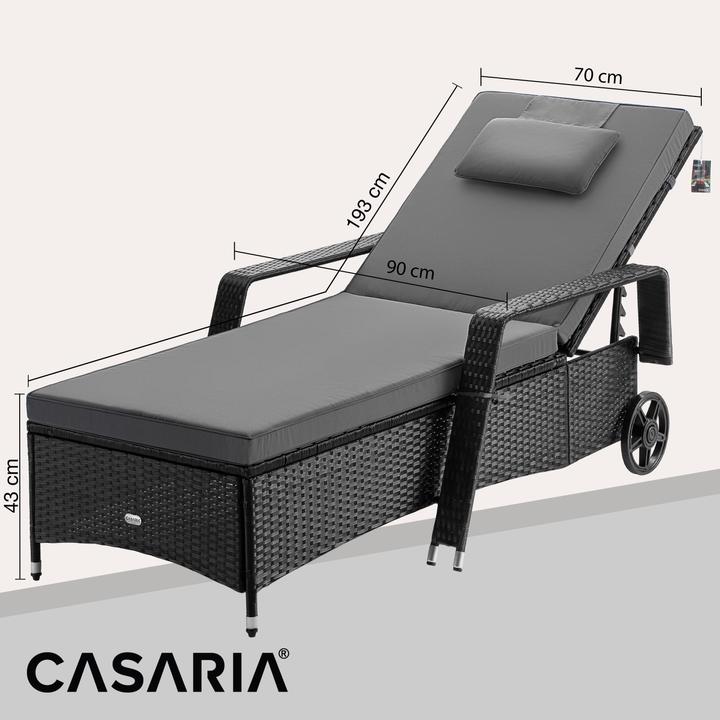 Image du produit Casaria Chaise longue de jardin en poly rotin (193 cm)