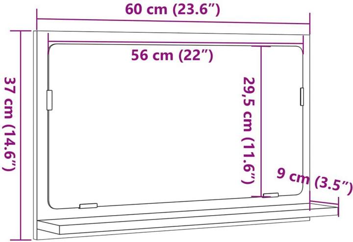 Immagine prodotto VidaXL Badspiegel Wandspiegel Badezimmerspiegel Spiegel mit Ablage Artisan-Eiche (60 x 37 cm)