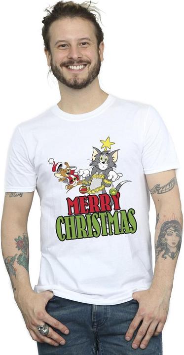 Actual product image Tom & Jerry Mens Merry Christmas Baubles T-Shirt (L)