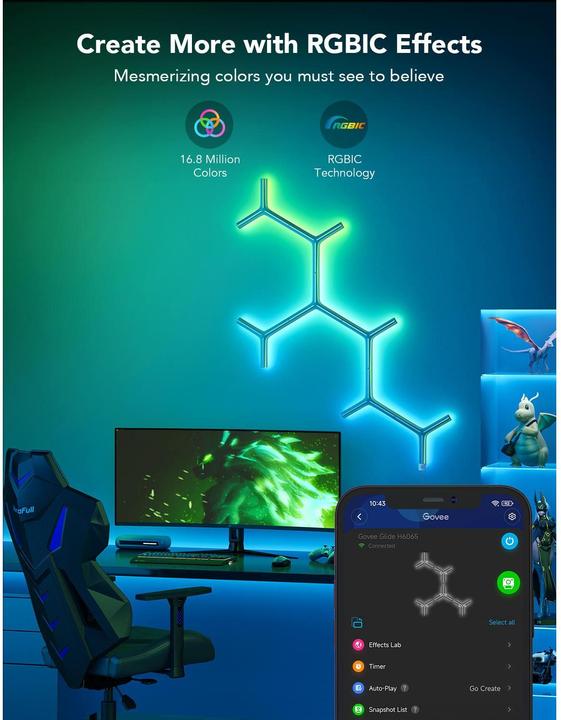 Productafbeelding Govee Paneelverlichting Y-lights Glide, 7 stuks, RGBIC, Wi-Fi + BT