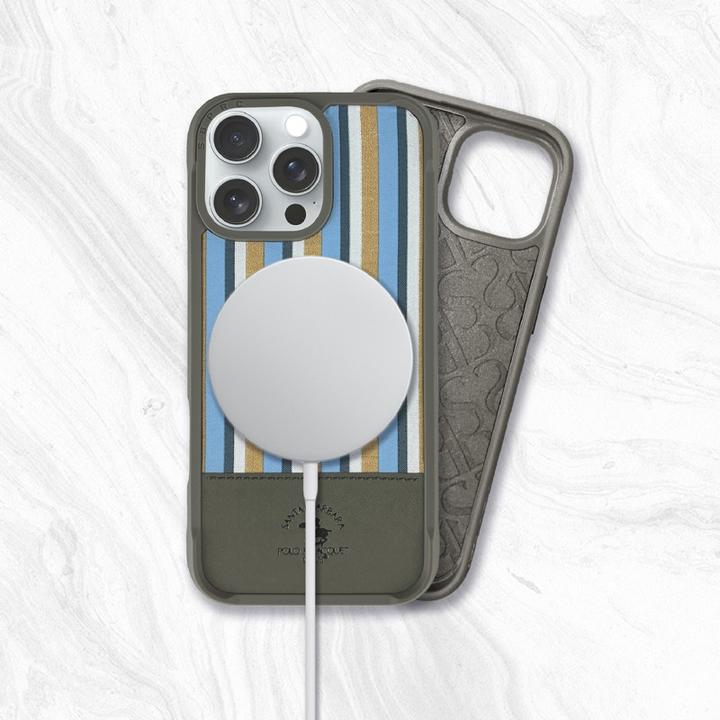 Immagine prodotto Santa Barbara iPhone 16 Pro - Polo Isaac - Premium Sommer-Etui mit Stoffdesign, Streifenmuster, Grau (Apple iPhone 16 Pro)