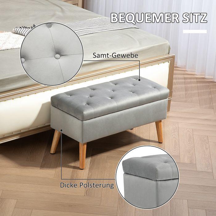Actual product image Swisshandel24 Sitzbank mit Stauraum, Polsterbank mit Deckel, Bettbank mit Samtoptik Grau (80 cm)